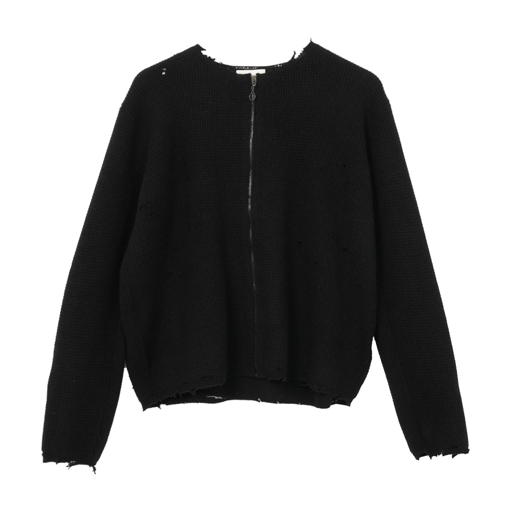 FRIENDS ZIP WAFFLE KNIT SWEATER BLACK