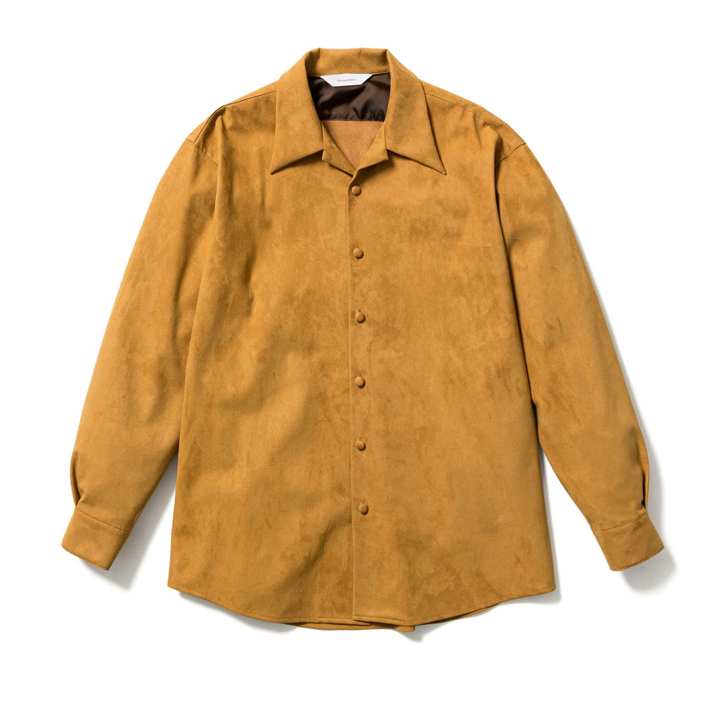 SYNTHETIC LEATHER OPEN COLLAR BIG SHIRT CAMEL