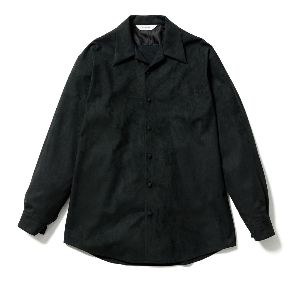 SYNTHETIC LEATHER OPEN COLLAR BIG SHIRT BLACK