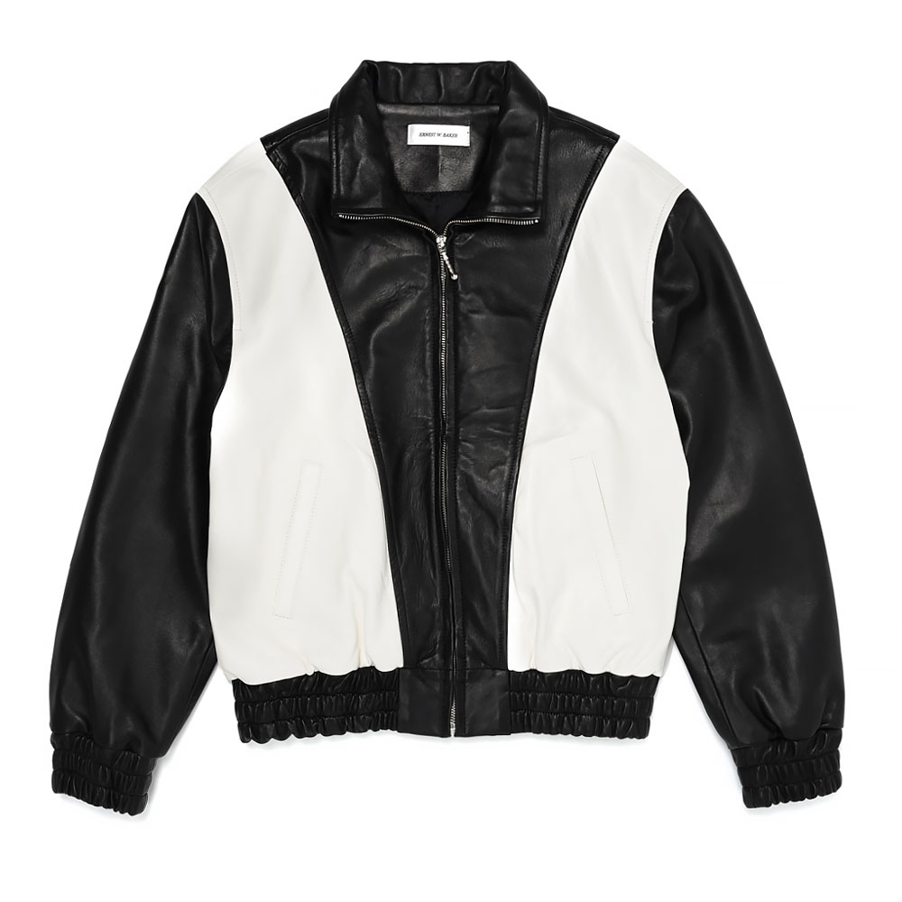 80S LEATHER TRACK JACKET BLACK & WHITE