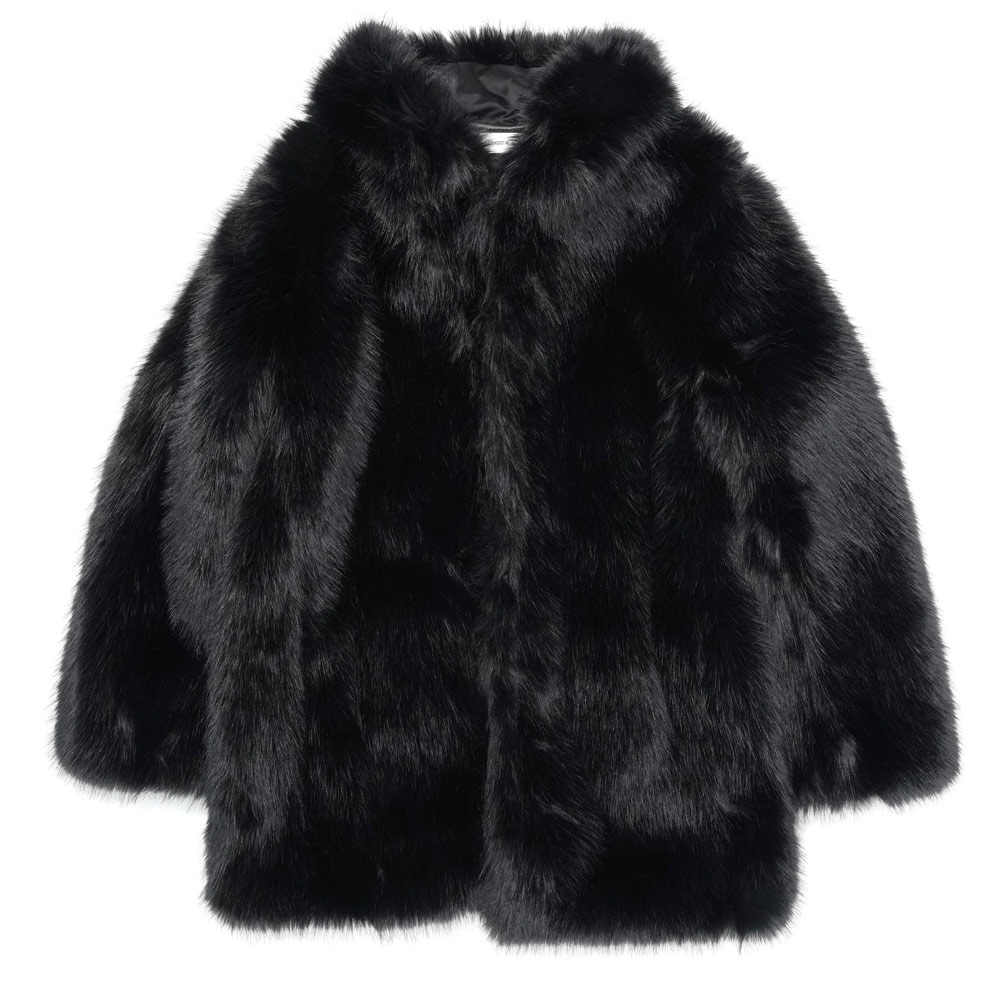 FAUX-FUR HOODED COAT BLACK