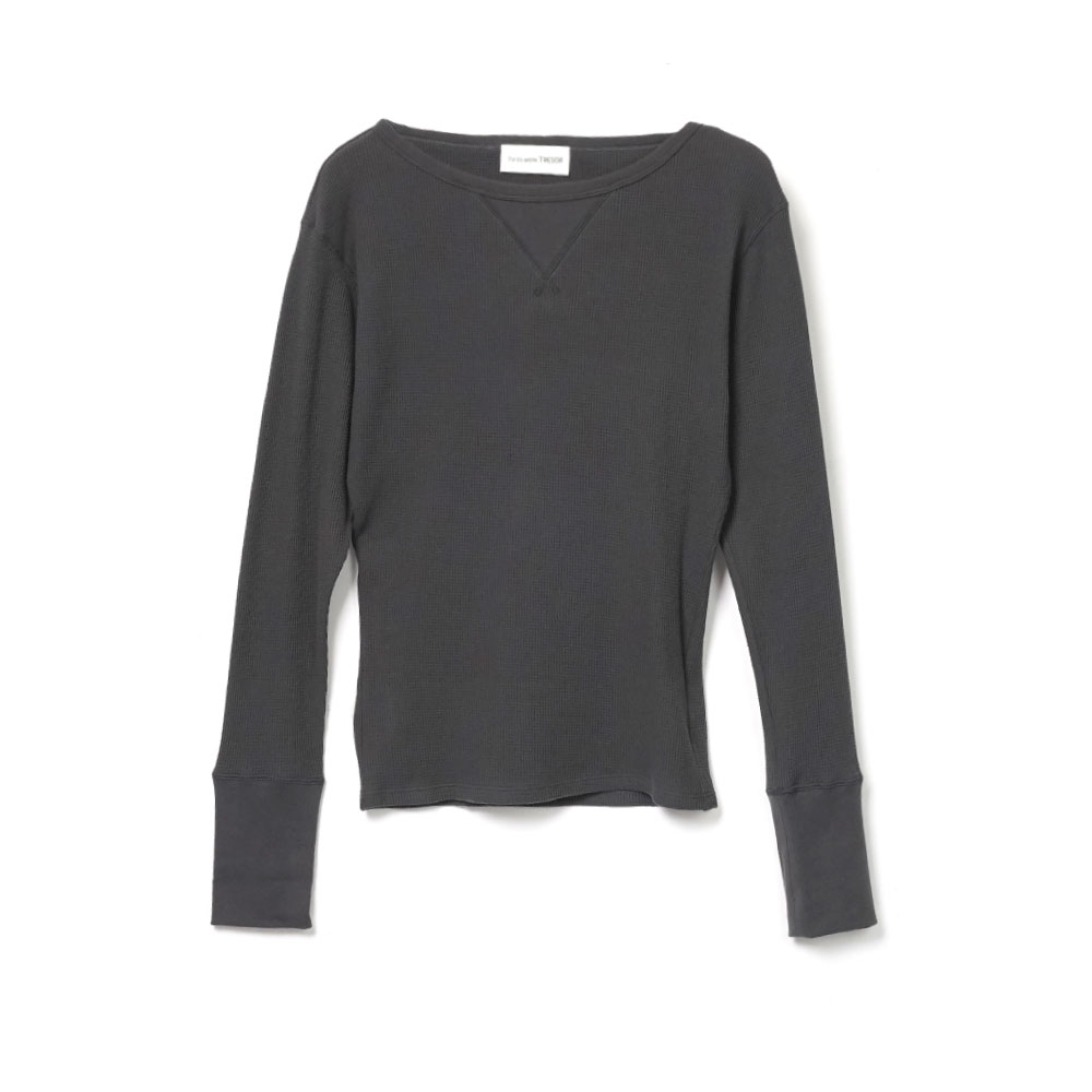 WAFFLE LONG SLEEVE TOP CHARCOAL
