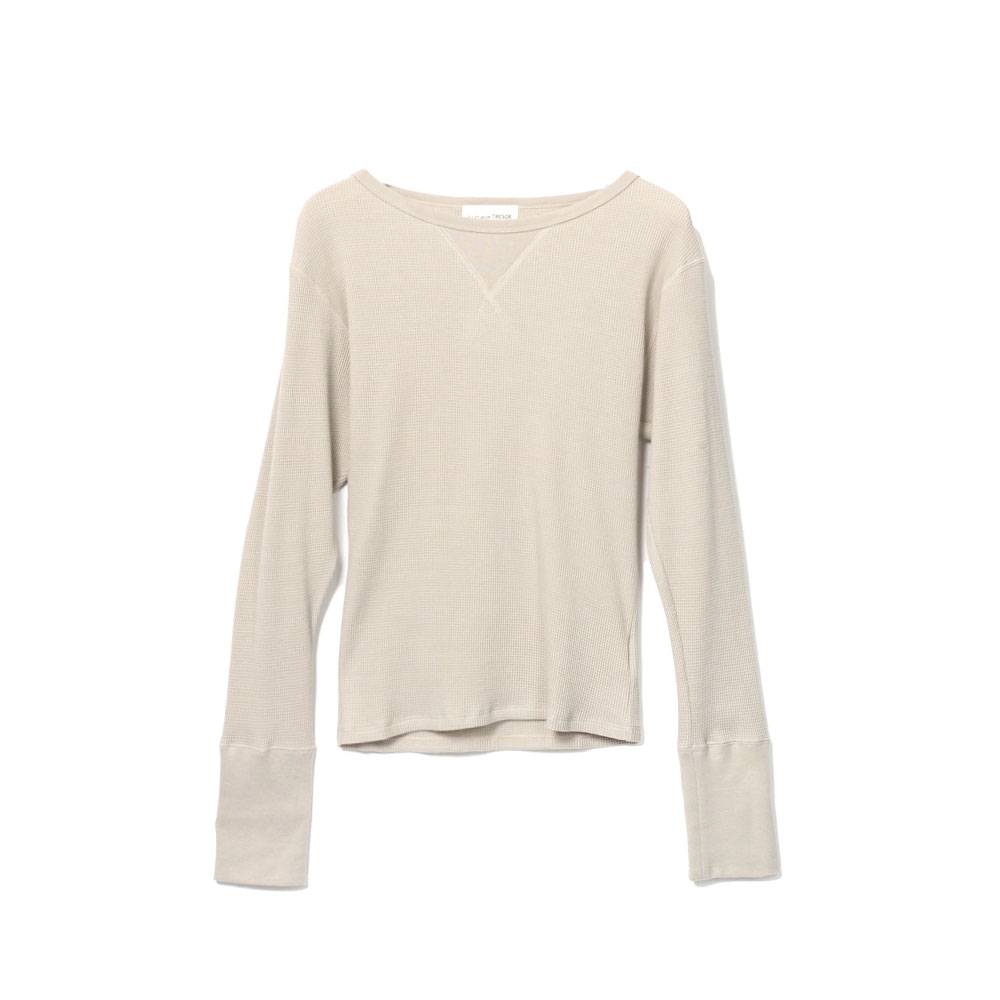 WAFFLE LONG SLEEVE TOP GREIGE