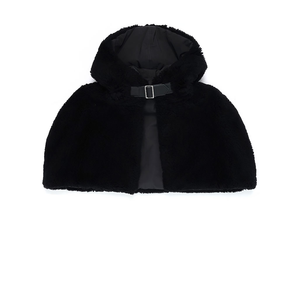 FINE WOOL BOA/HOODED CAPE BLACK