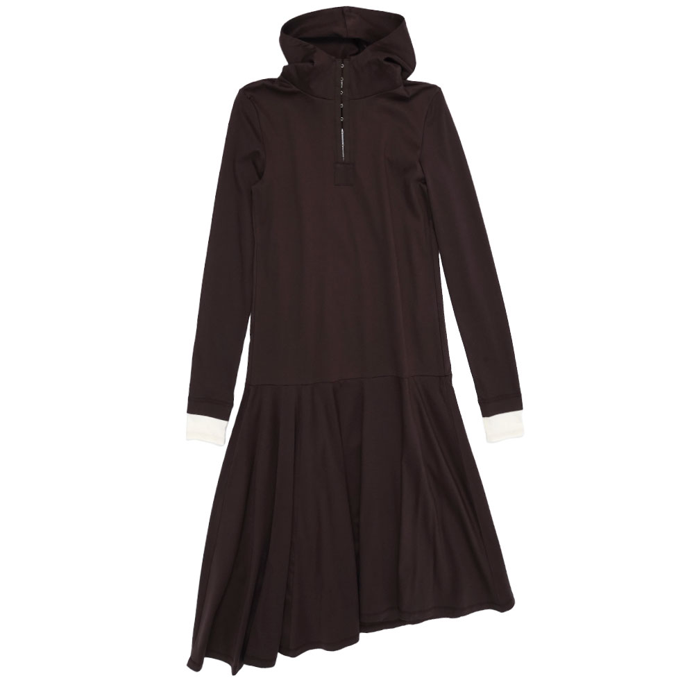 HAND PICKED COTTON JERSEY/HOODED DRESS CHOCOLATE BROWN
