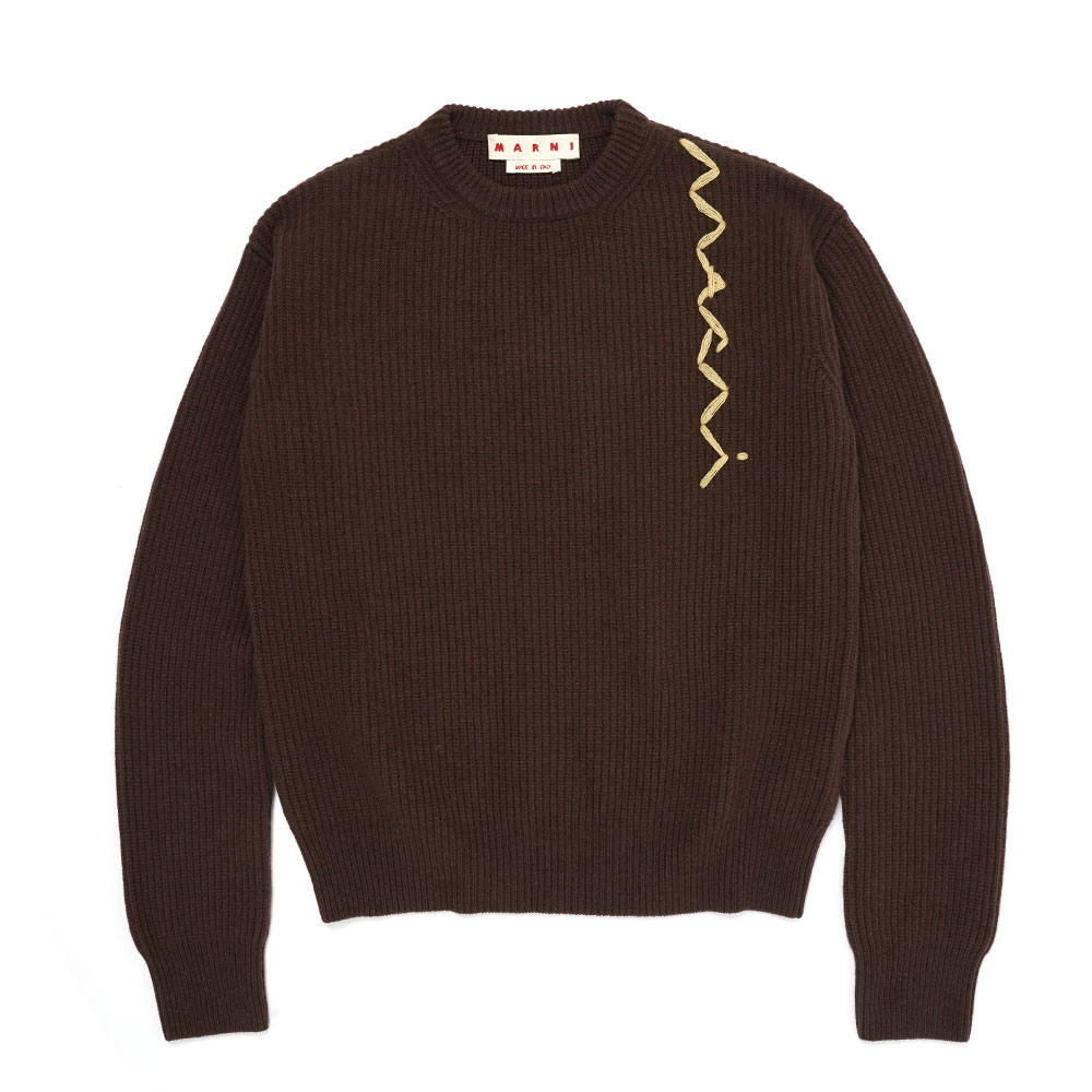 BROWN WOOL CASHMERE SWEATER WITH EMBROIDERED LOGO MOCA