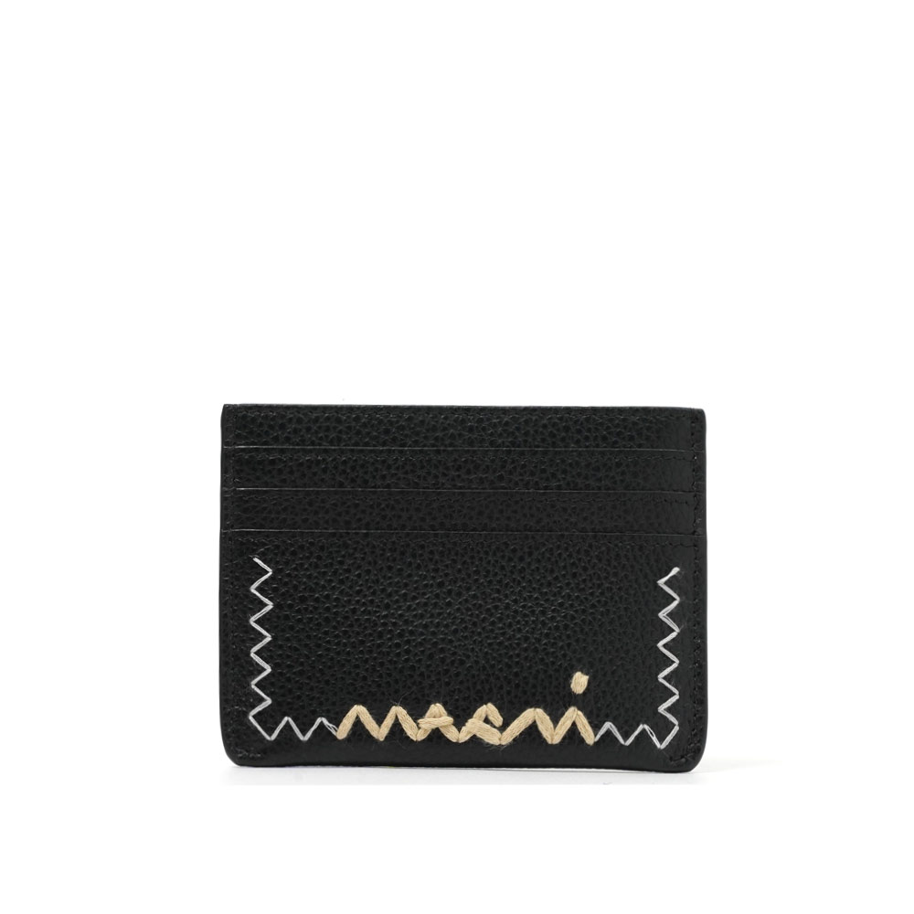 BLACK LEATHER CARDHOLDER WITH MARNI MENDING EMBROIDERY BLACK