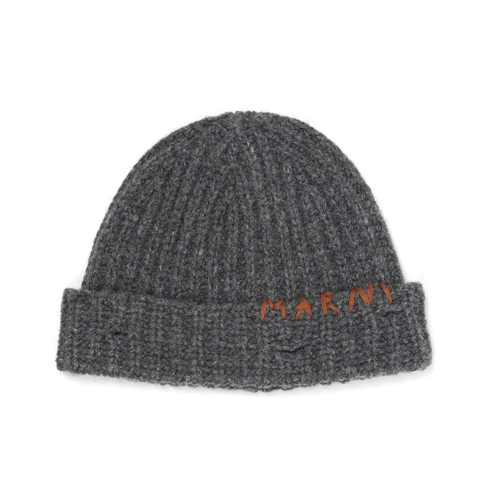 GREY SHETLAND WOOL BEANIE WITH MARNI MENDING GRANITE