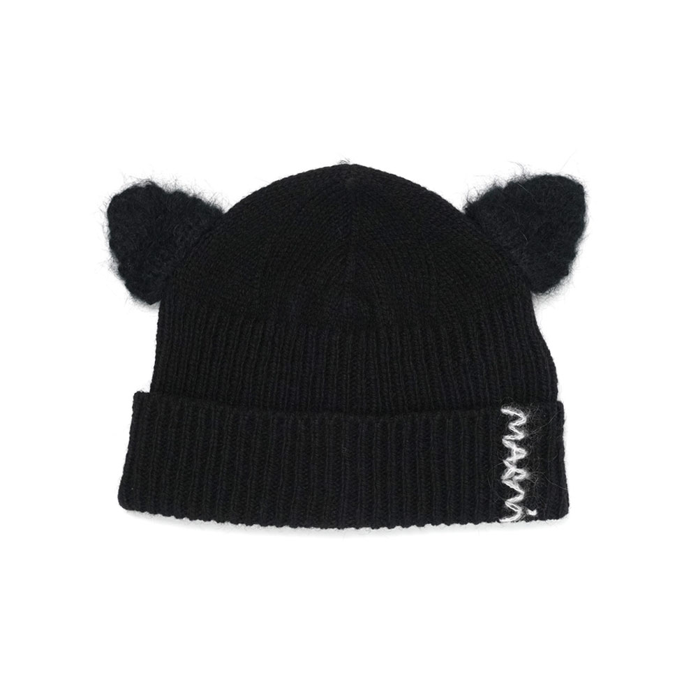 BLACK WOOL BEANIE WITH MOHAIR EARS BLACK