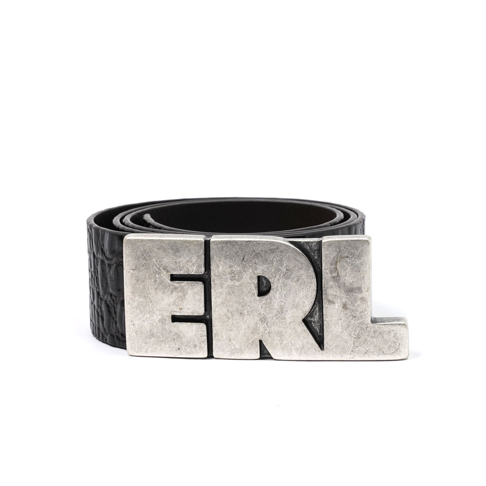 ERL LOGO CROCO EFFECT LEATHER BELT BROWN