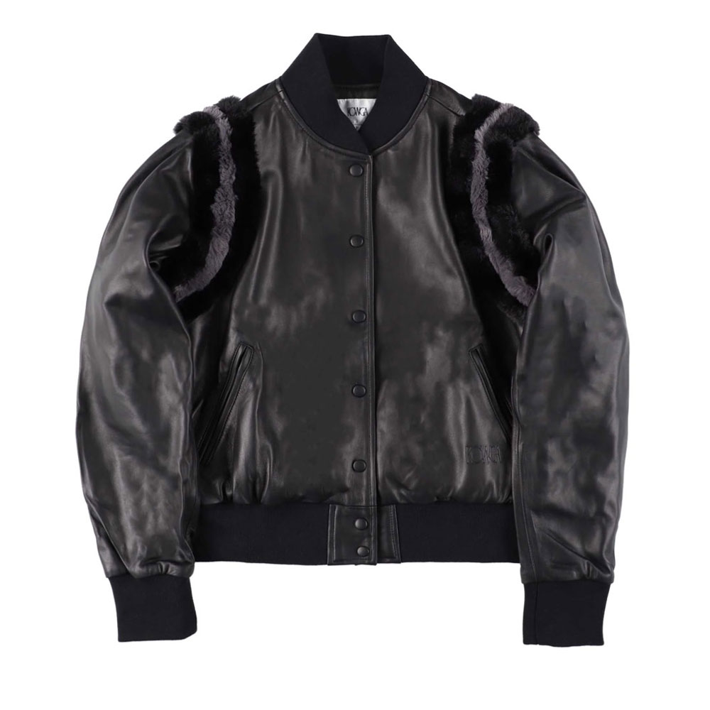 LAMB LEATHER STADIUM JACKET BLACK