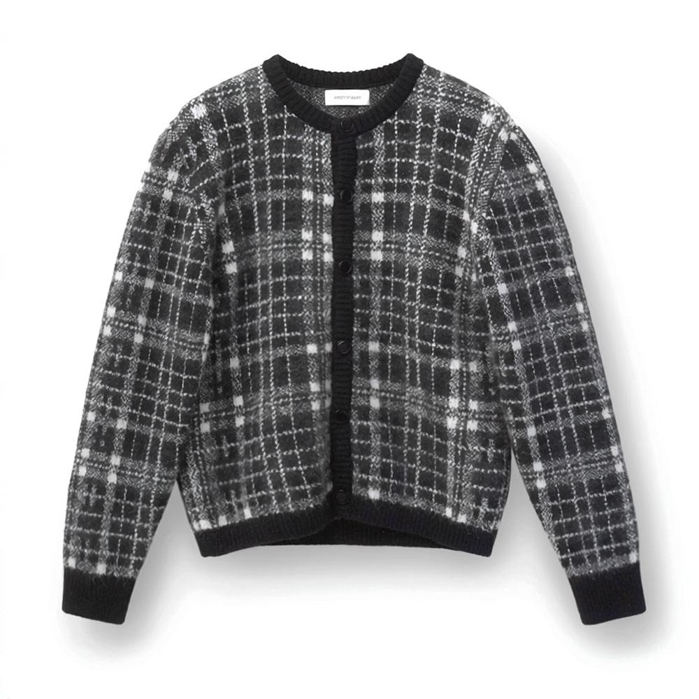 CHECK JACQUARD CARDIGAN GREY