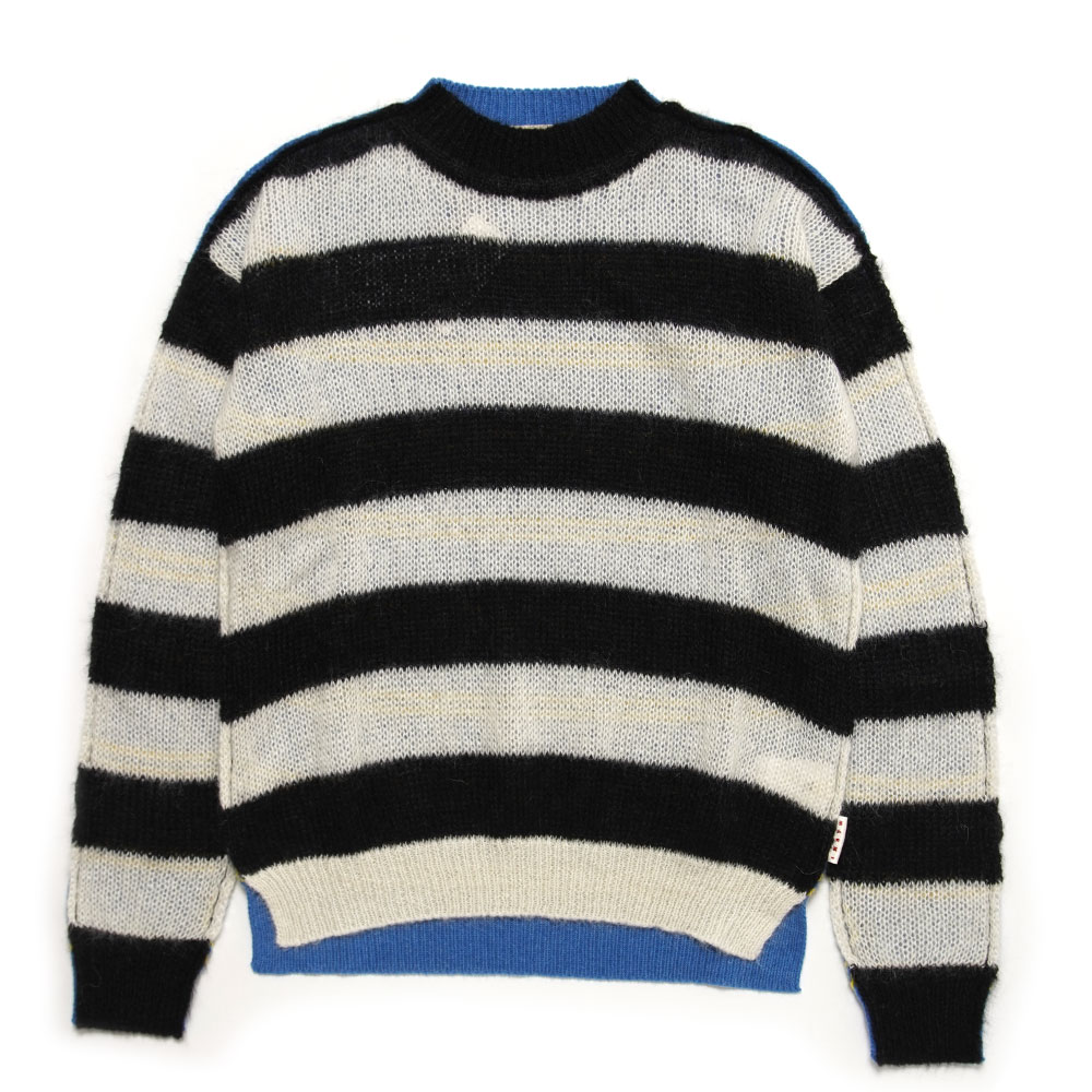 STRIPED WOOL & MOHAIR SWEATER with RAW EDGE BLACK/WHITE