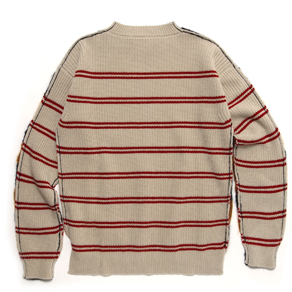 JKPT STORE / STRIPED WOOL & MOHAIR SWEATER with RAW EDGE BISCUIT/NAVY
