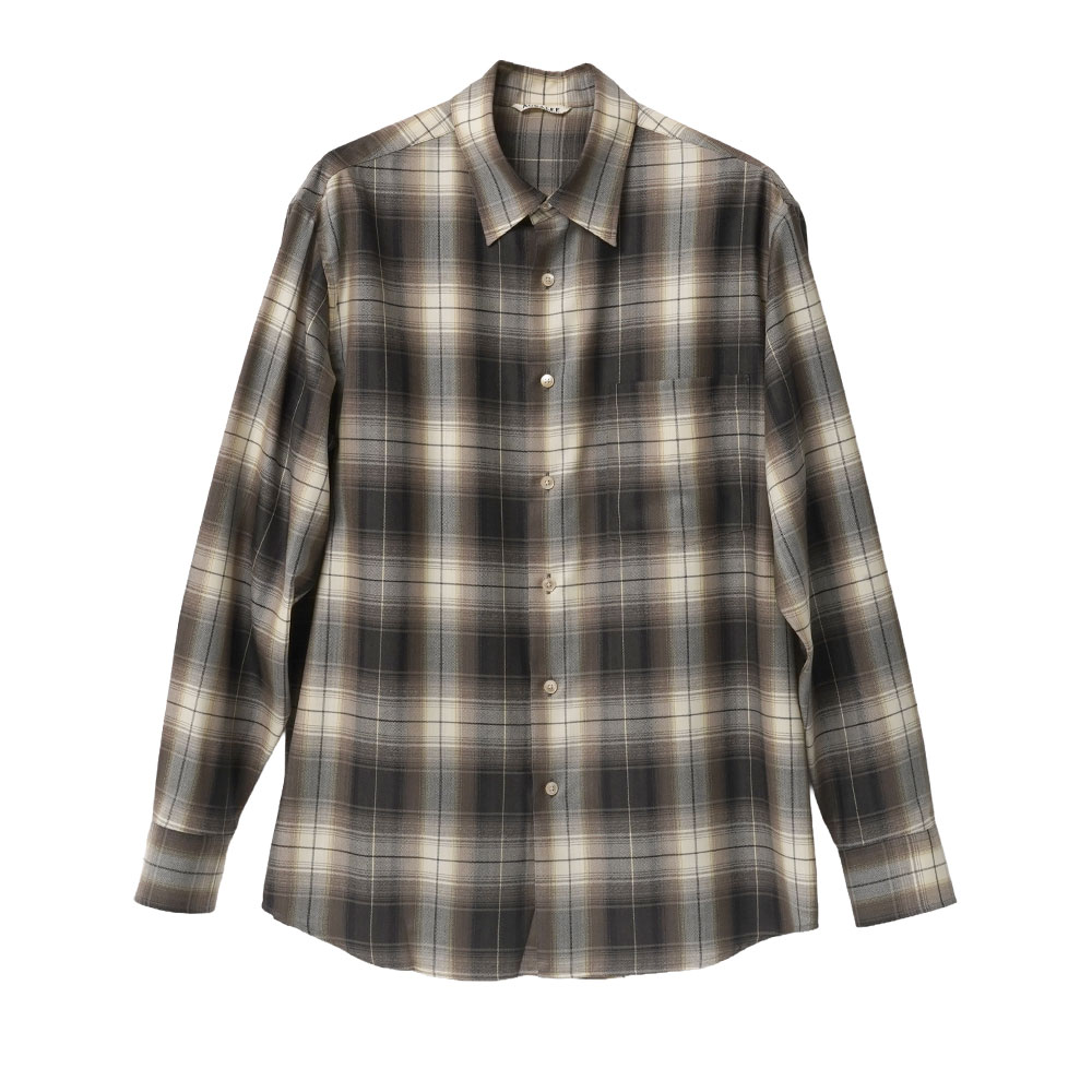 SUPER LIGHT WOOL CHECK SHIRT A26AS01LC BROWN CHARCOAL CHECK