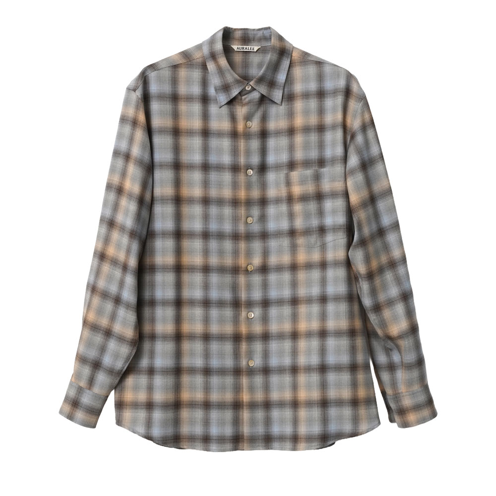 SUPER LIGHT WOOL CHECK SHIRT A26AS01LC BLUE ORANGE CHECK