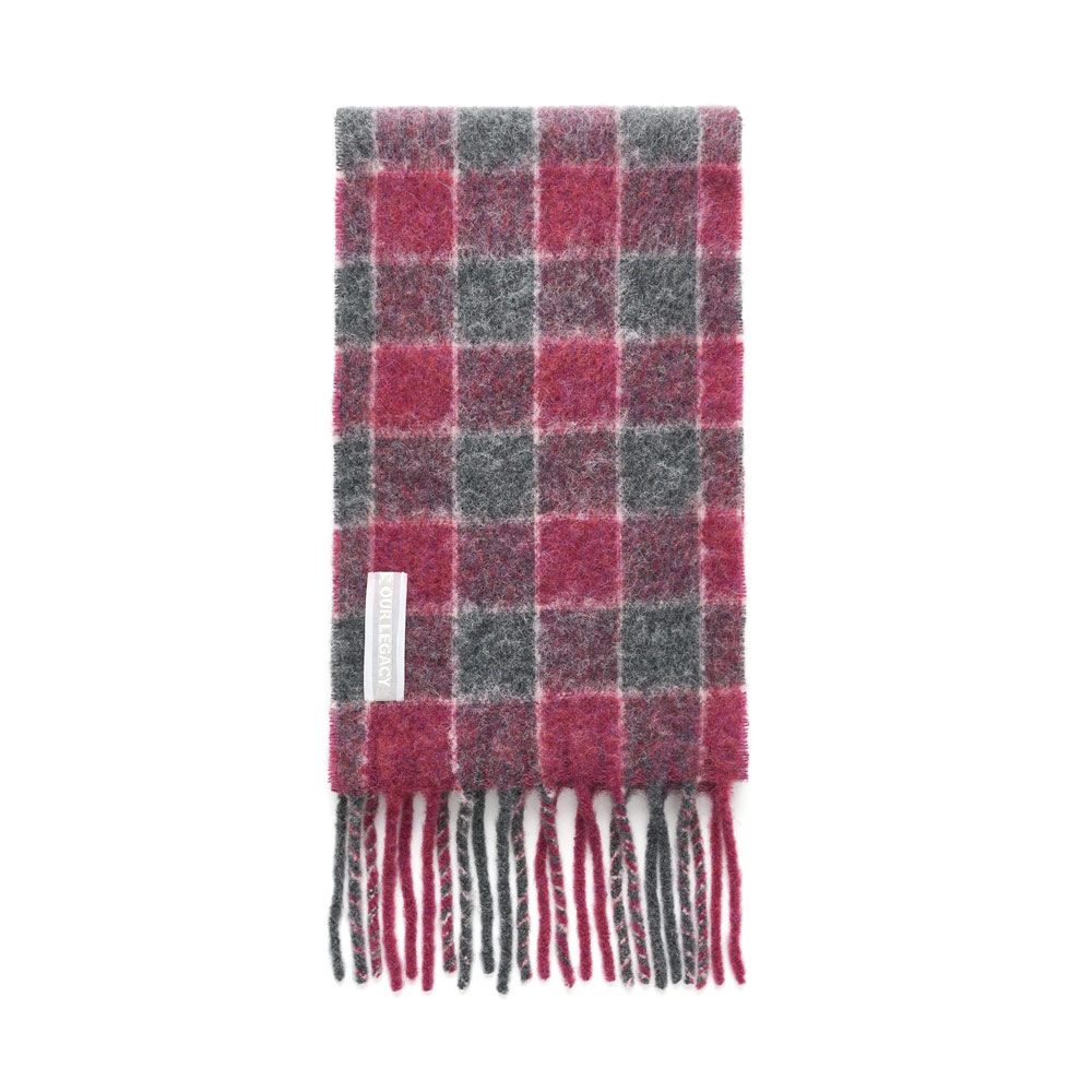 ESTATE SCARF PINK FUZZY ALPACA CHECK