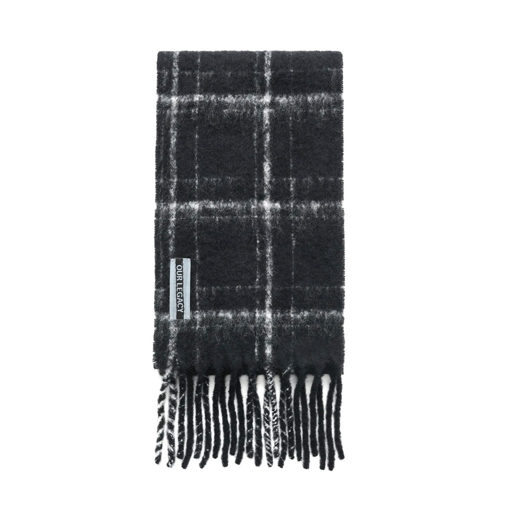 ESTATE SCARF BLACK FUZZY ALPACA CHECK