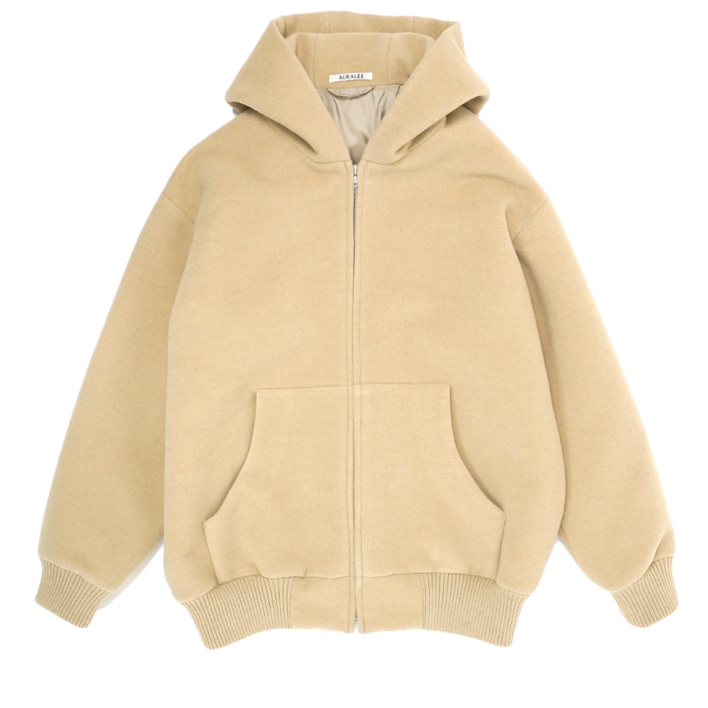 DOUBLE CLOTH HEAVY WOOL PILE ZIP HOODIE BEIGE A24AB02PK