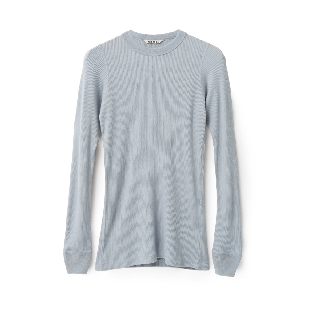 WOOL SILK SOFT RIB L/S TEE A26AP01WR LIGHT BLUE