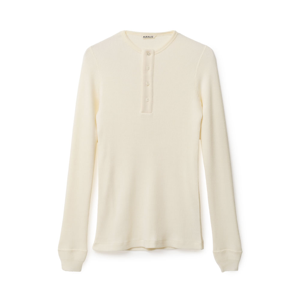 WOOL SILK SOFT RIB HENLEY A26AP02WR IVORY