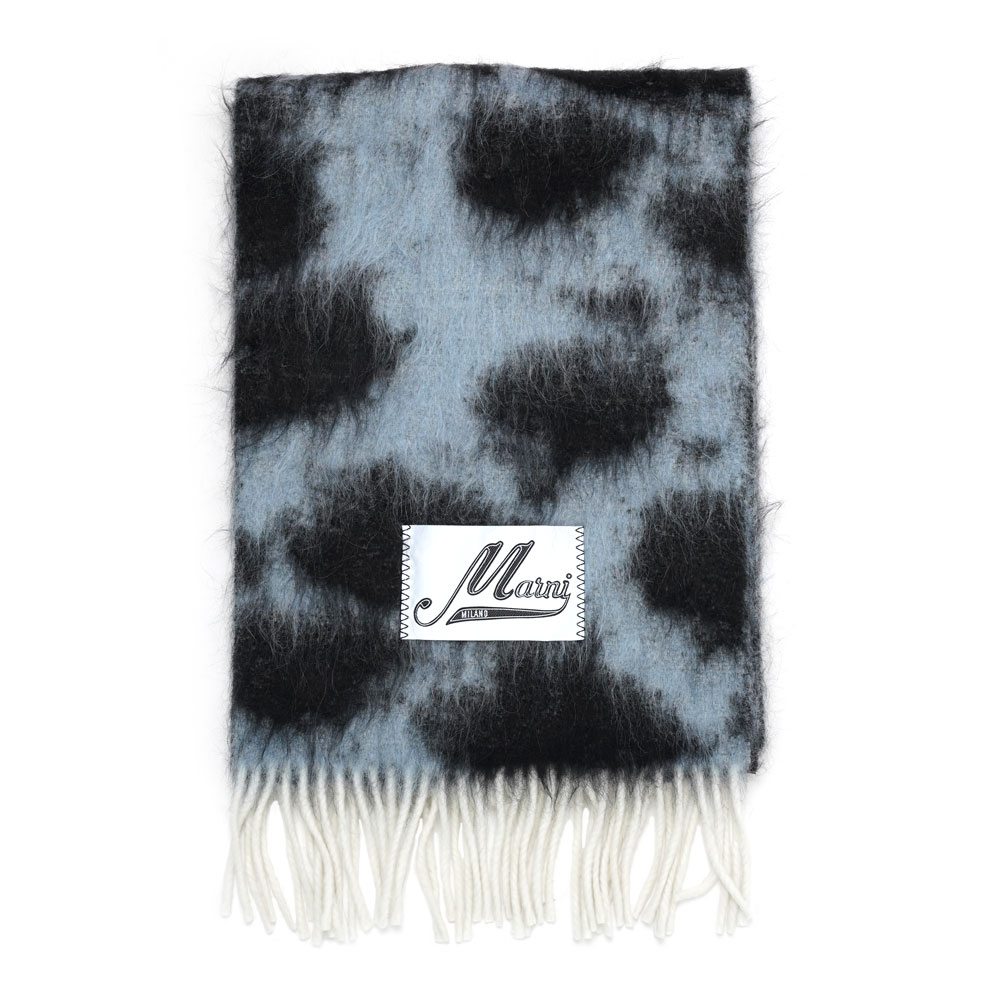 BLUE WOOL AND MOHAIR SCARF WITH LEOPARD PATTERN LEADEN BLUE