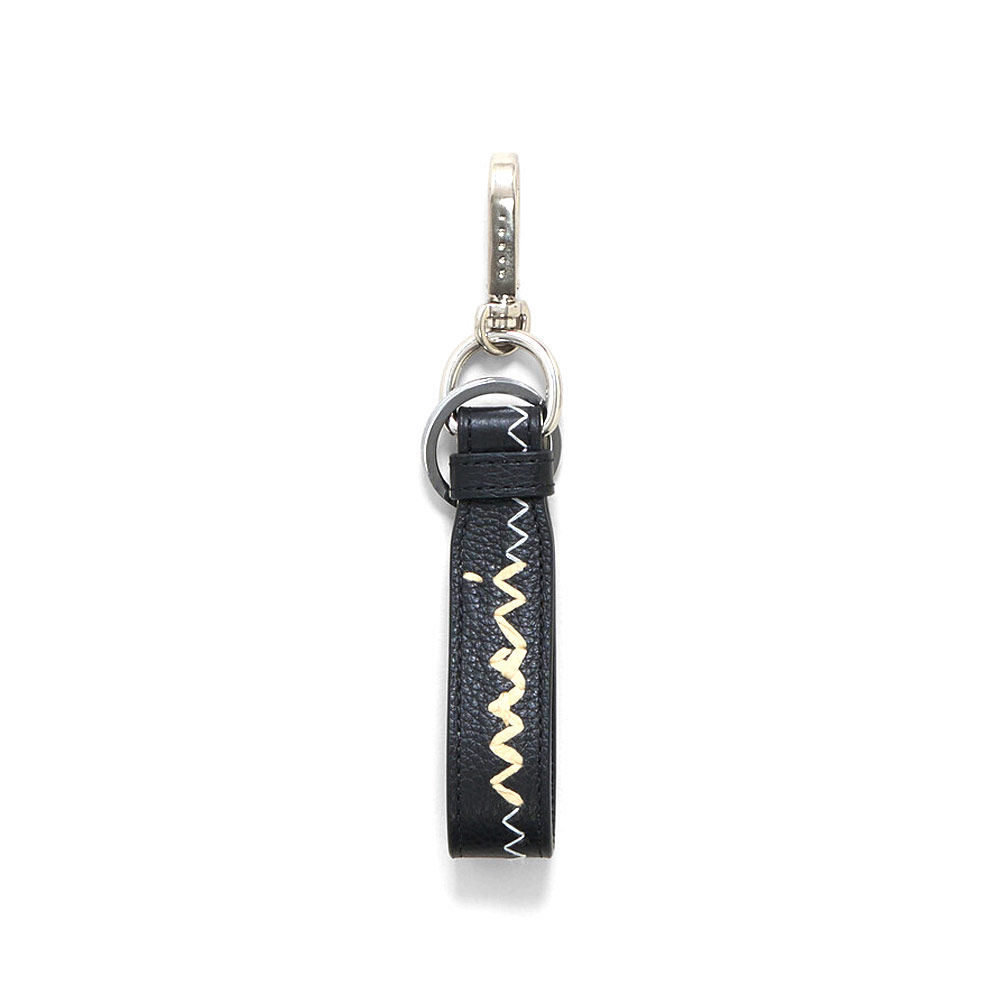 BLACK LEATHER KEYRING WITH MARNI MENDING EMBROIDERY BLACK