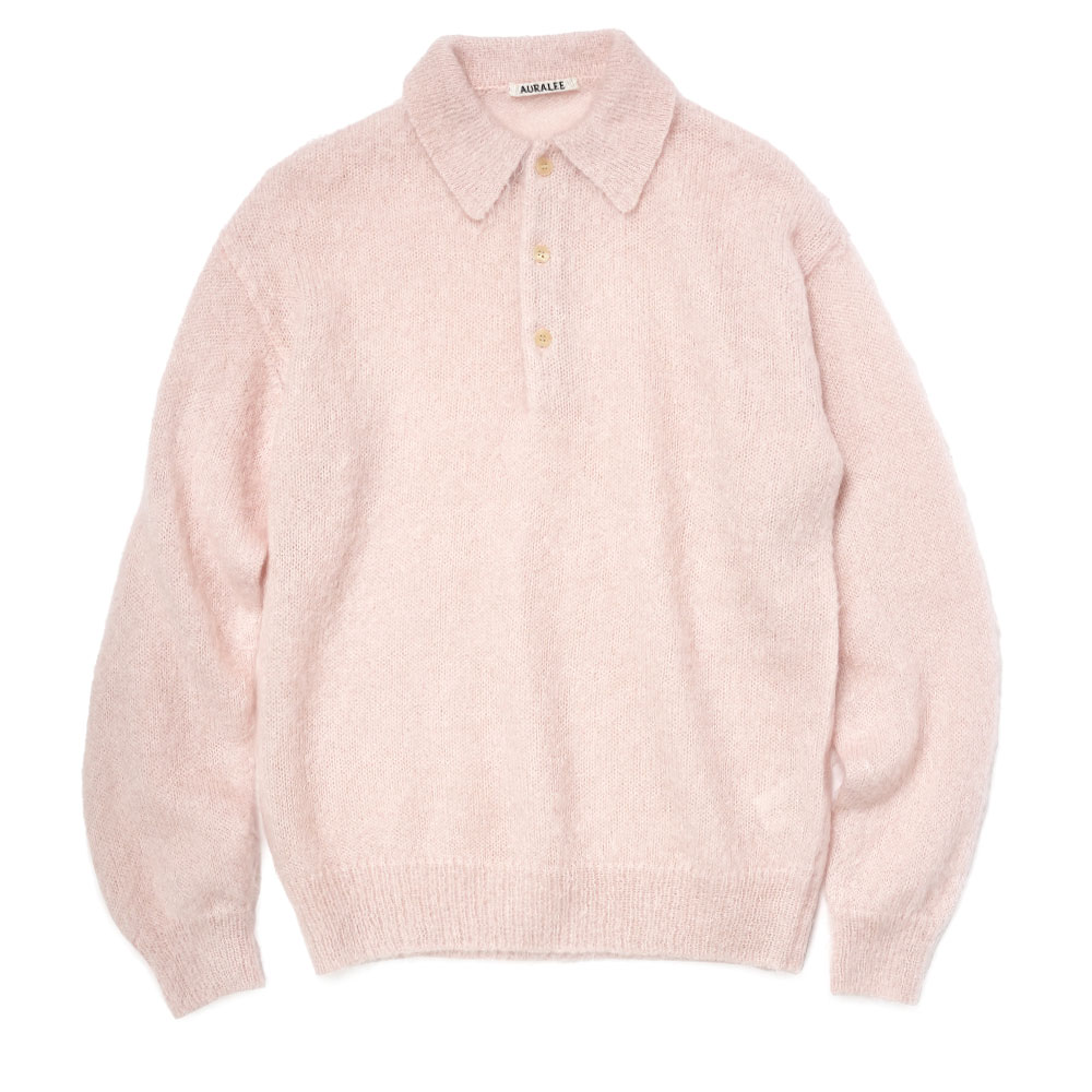BRUSHED SUPER KID MOHAIR KNIT POLO LIGHT PINK