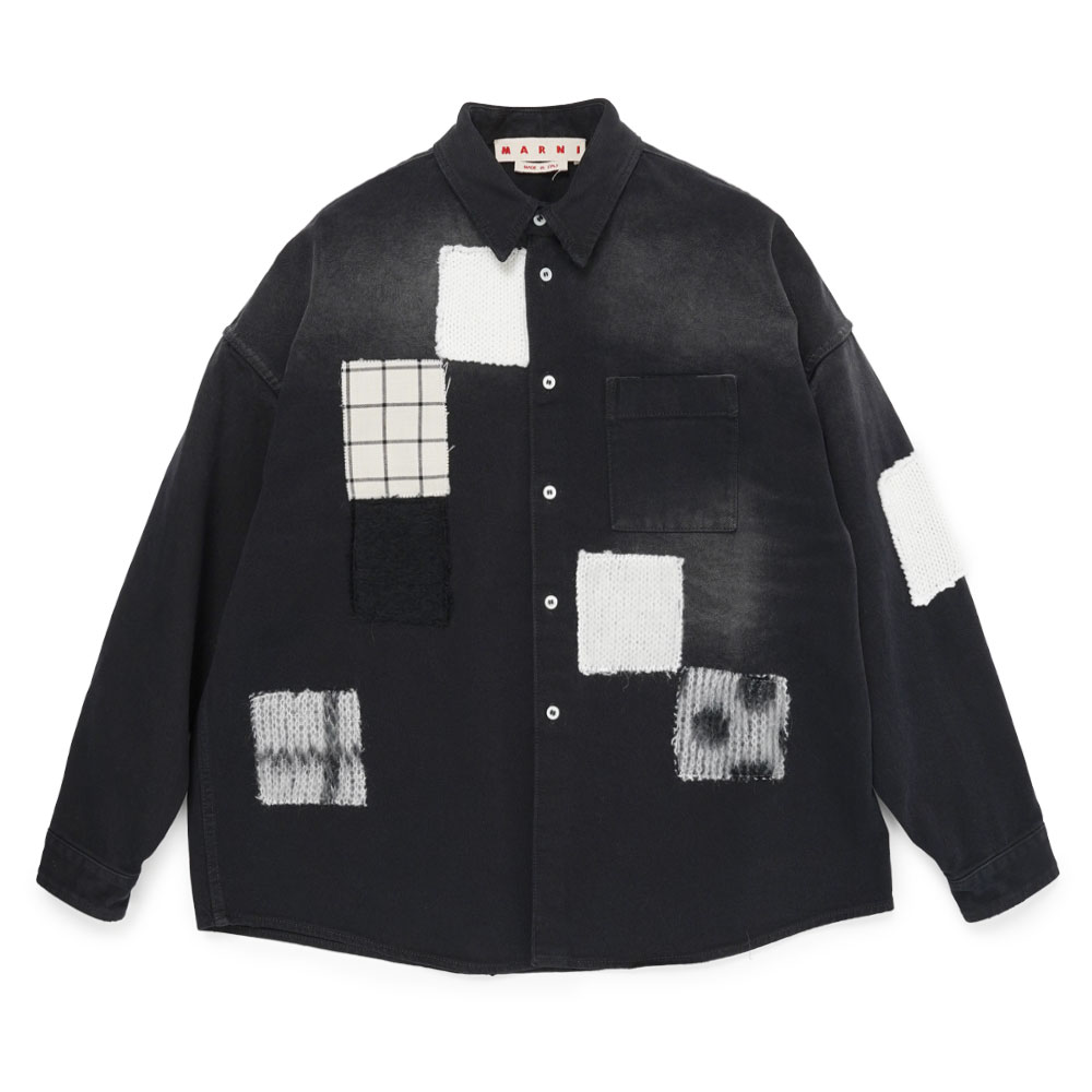 BLACK BULL DENIM SHIRT WITH PATTERNED PATCHES BLACK