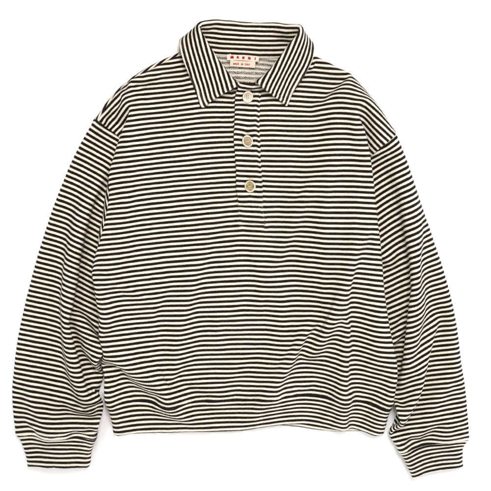 COTTON BORDER L/S POLO BLACK/WHITE