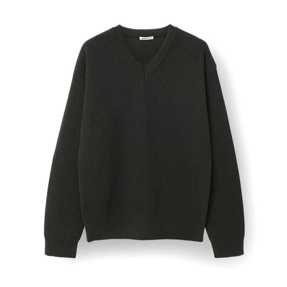 SUPER FINE WOOL RIB KNIT V-NECK P/O A26AV03RK TOP DARK OLIVE