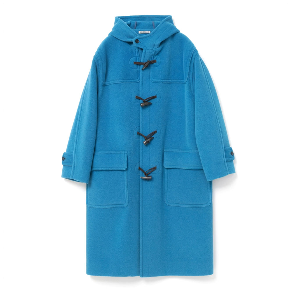 WOOL HERRINGBONE DUFFLE COAT A26AC01WH CERULEAN BLUE