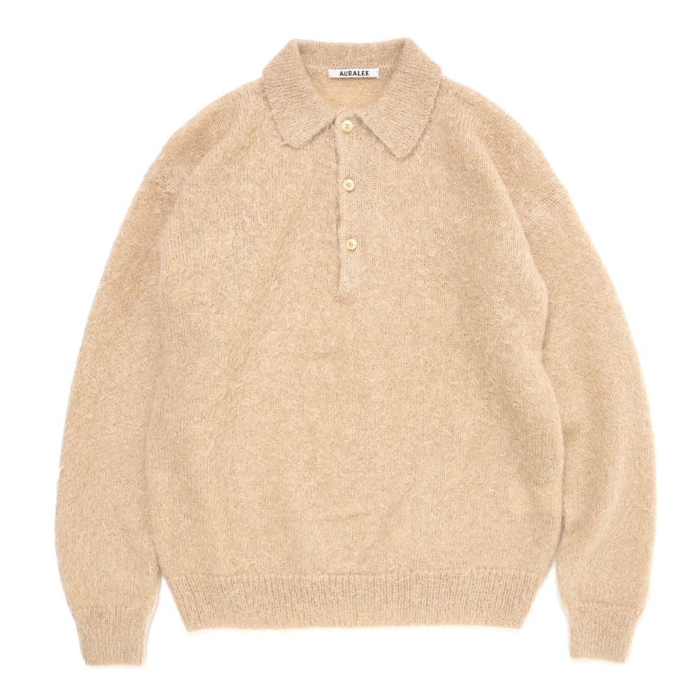 BRUSHED SUPER KID MOHAIR KNIT POLO A23AP03KM BEIGE