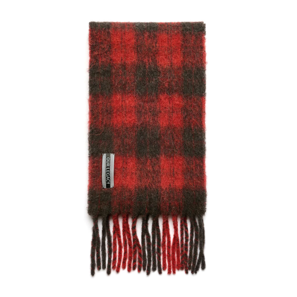 ESTATE SCARF BURNT RED PLAID FUZZY ALPACA