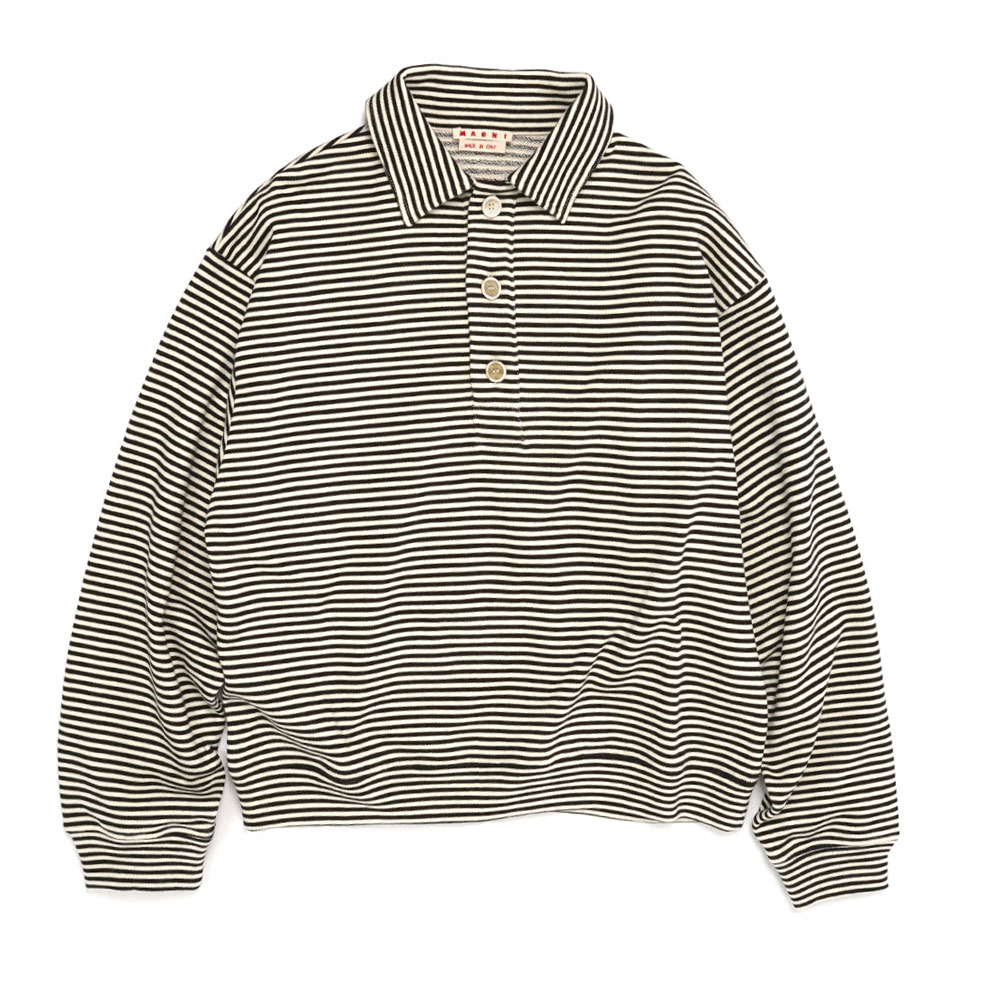 COTTON BORDER L/S POLO BLACK/WHITE