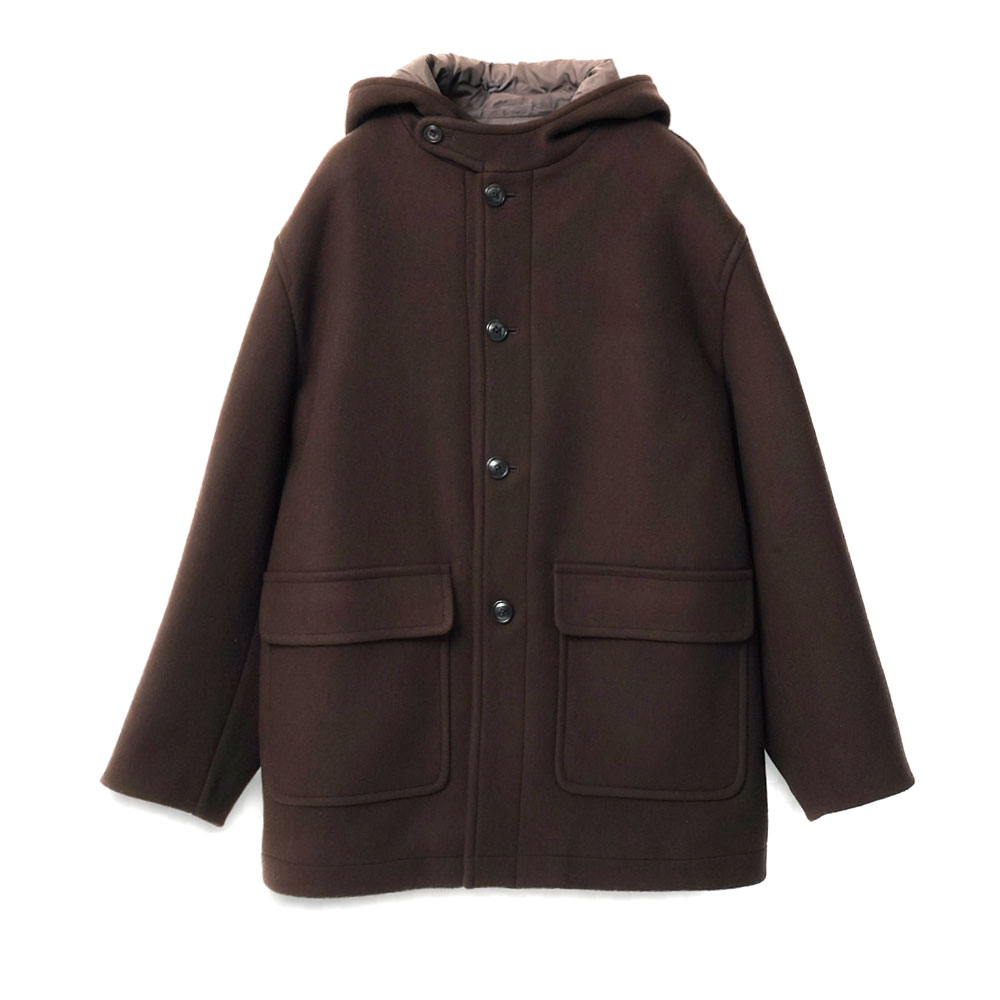 HOODED MELTON HALF COAT BROWN