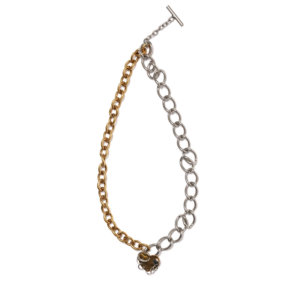 RAW HEARTS TWO-TONE CHAIN NECKLACE GOLD BROWN