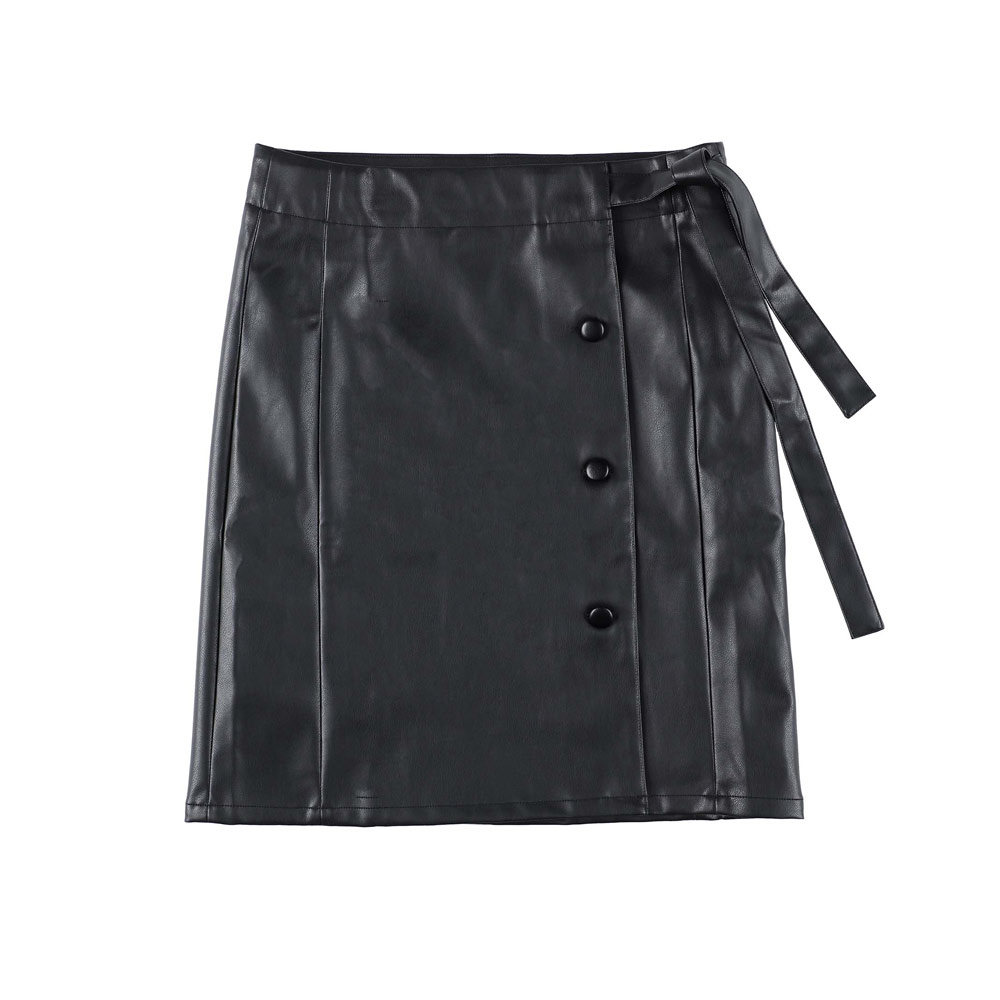 SYNTHETIC LEATHER WARP SKIRT BLACK