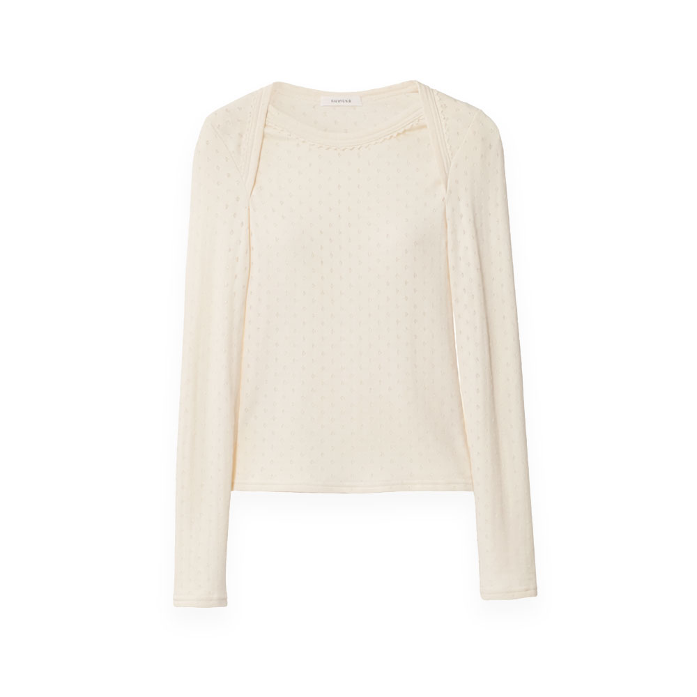 POINTELLE FRENCH TERRY LONG TEE COSMIC LATTE