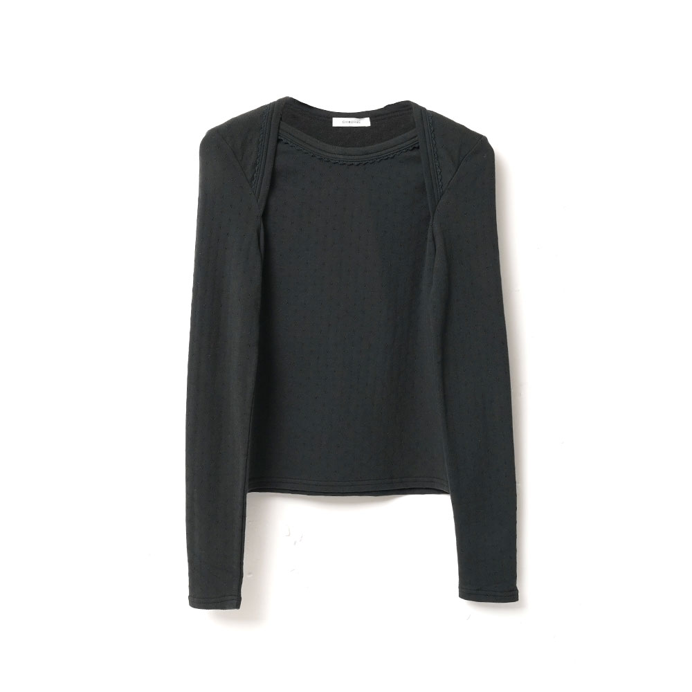 POINTELLE FRENCH TERRY LONG TEE BLACK