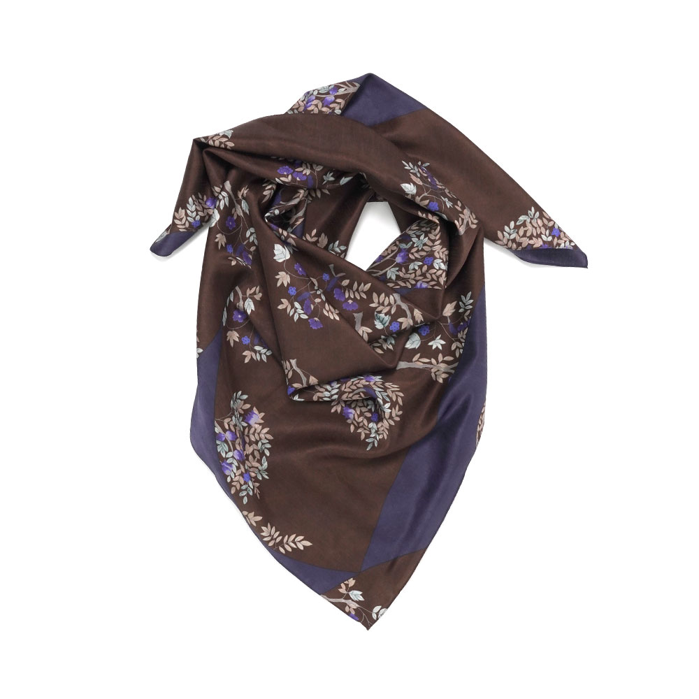 MINHWA SILK COTTON PRINT/SQUARE SCARF DARK NIGHT/CHOCOLATE