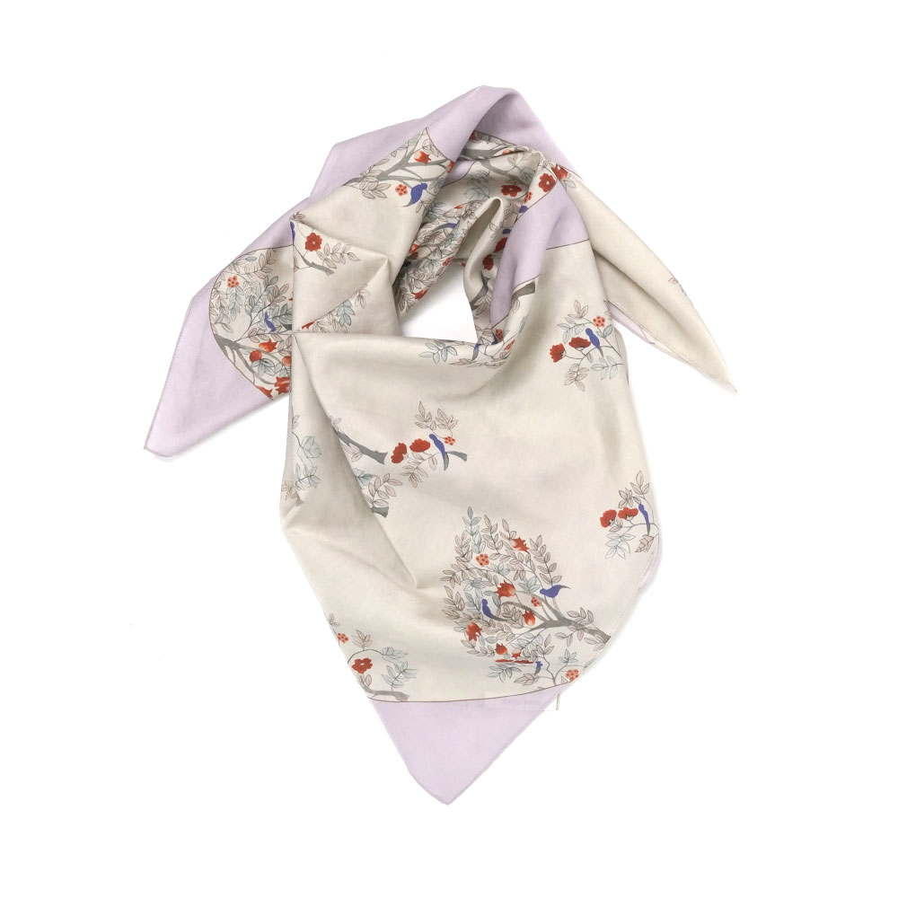 MINHWA SILK COTTON PRINT/SQUARE SCARF IRIS/CREAM