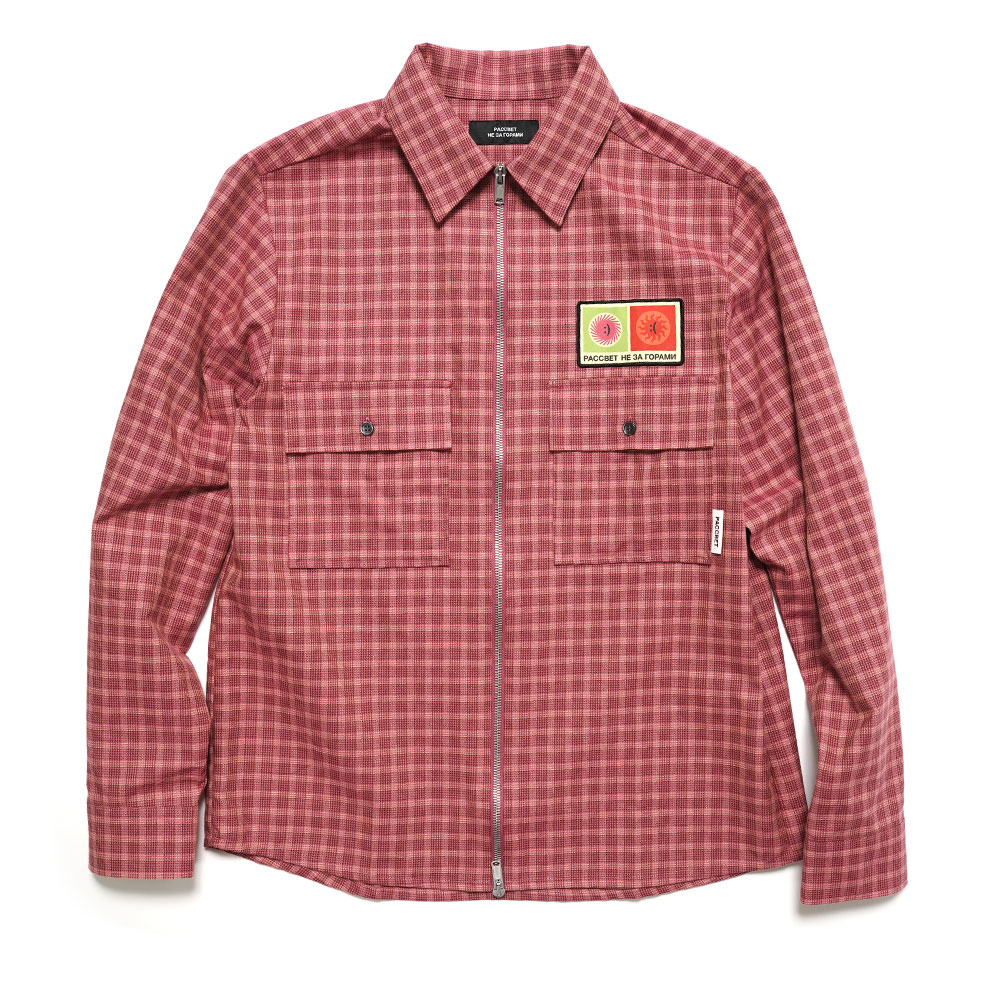 MEN PATCH SHIRT WITH ZIP WOVEN PINK