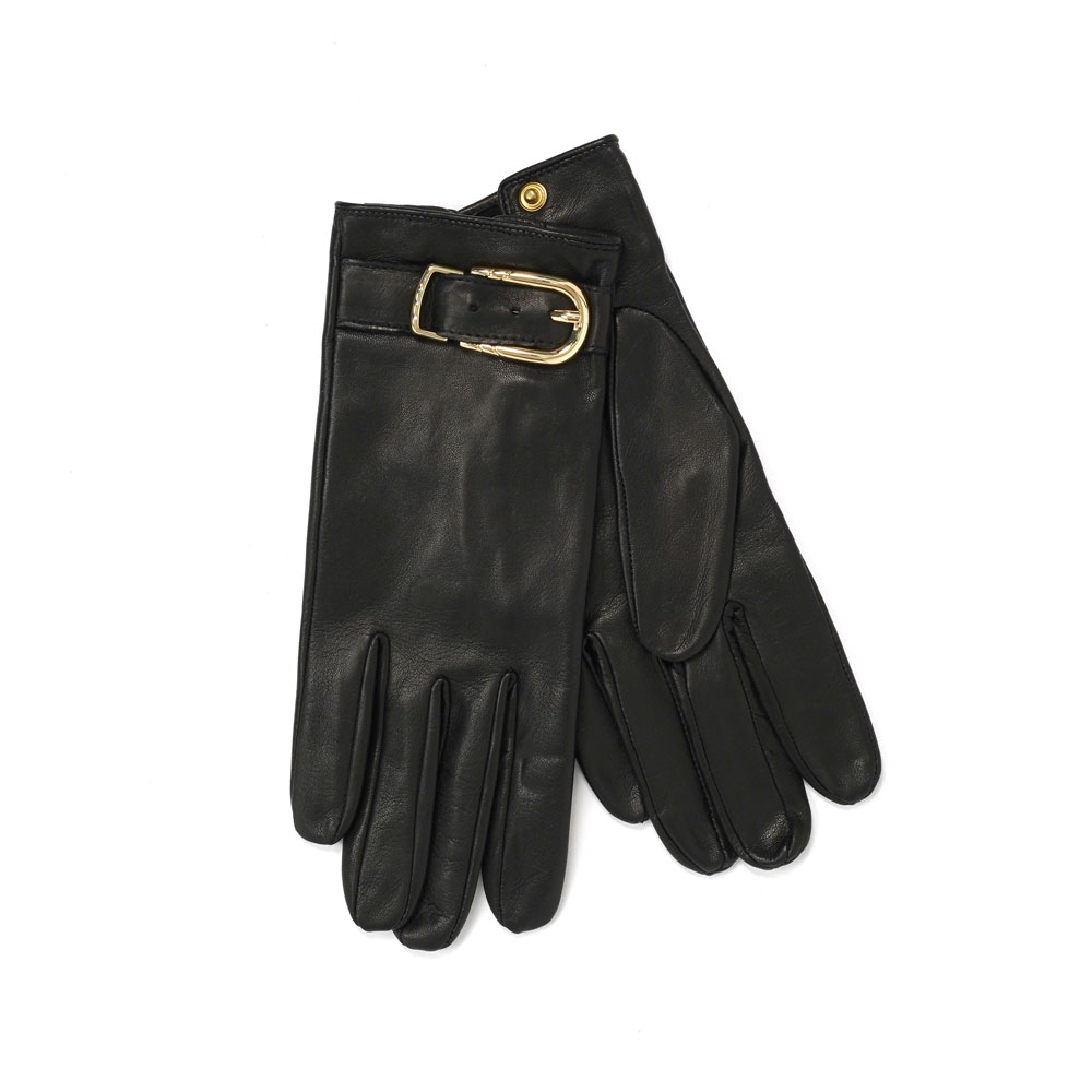 BUCKLE APLIQUE LEATHER GLOVES BLACK