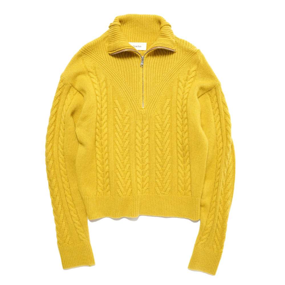 CASHMERE CABLE HALF ZIP KNIT YELLOW _
