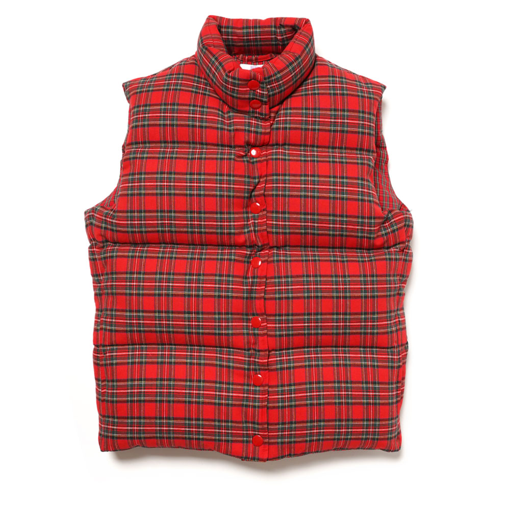 UNISEX PLAID PUFFER VEST WOVEN RED